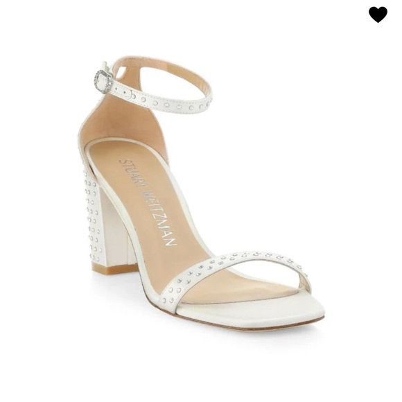 STUART WEITZMAN Nearlynude Satin Embellished Sandals white bridal shoes sz 5.5 - Picture 1 of 5